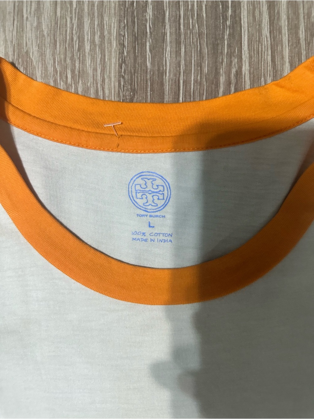 Tory Burch Cream Graphic Tee with Orange Trim and Multicolor Appliqué Large - Picture 2 of 7